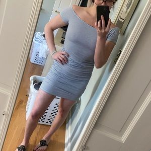 Blue and white striped ruched dress (mini/midi)